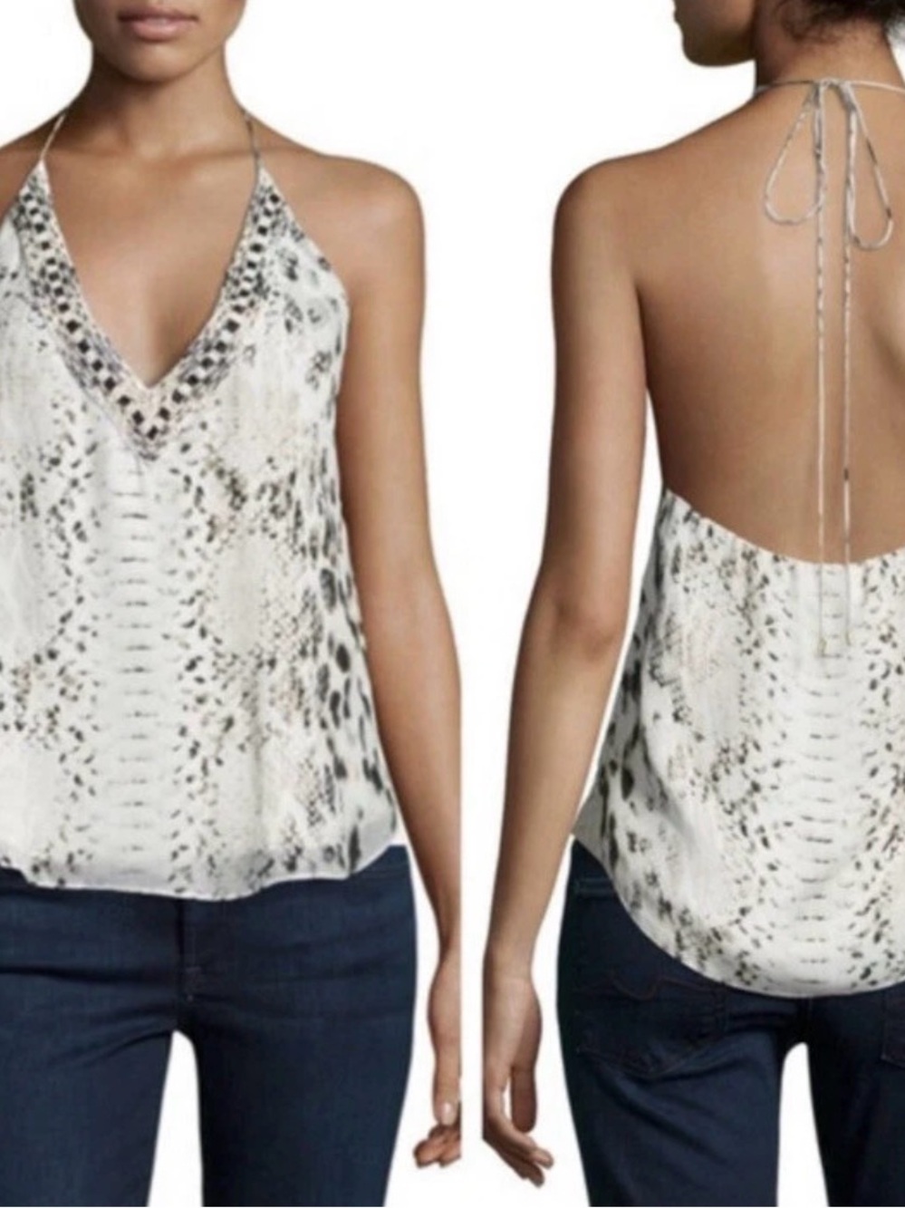 Haute hippie 100% Silk Snake Print Halter Tank Top in Neutral Tones - Picture 11 of 11
